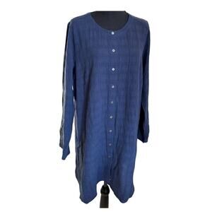 Purejill Women's Blue Linen Check Coastal Long Sleeve Shirt Dress Size Large